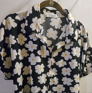 Jon & Anna Black Top with White and Yellow Floral Design